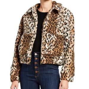 4SI3NNA CHEETAH SHERPA FAUX FUR BOMBER JACKET MEDIUM